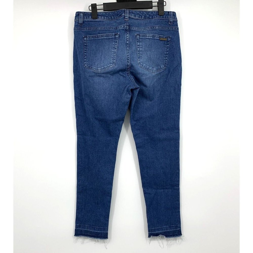 Michael Kors Jeans Izzy Skinny Blue Denim Raw Fray Hem Mid Rise - Picture 5 of 9